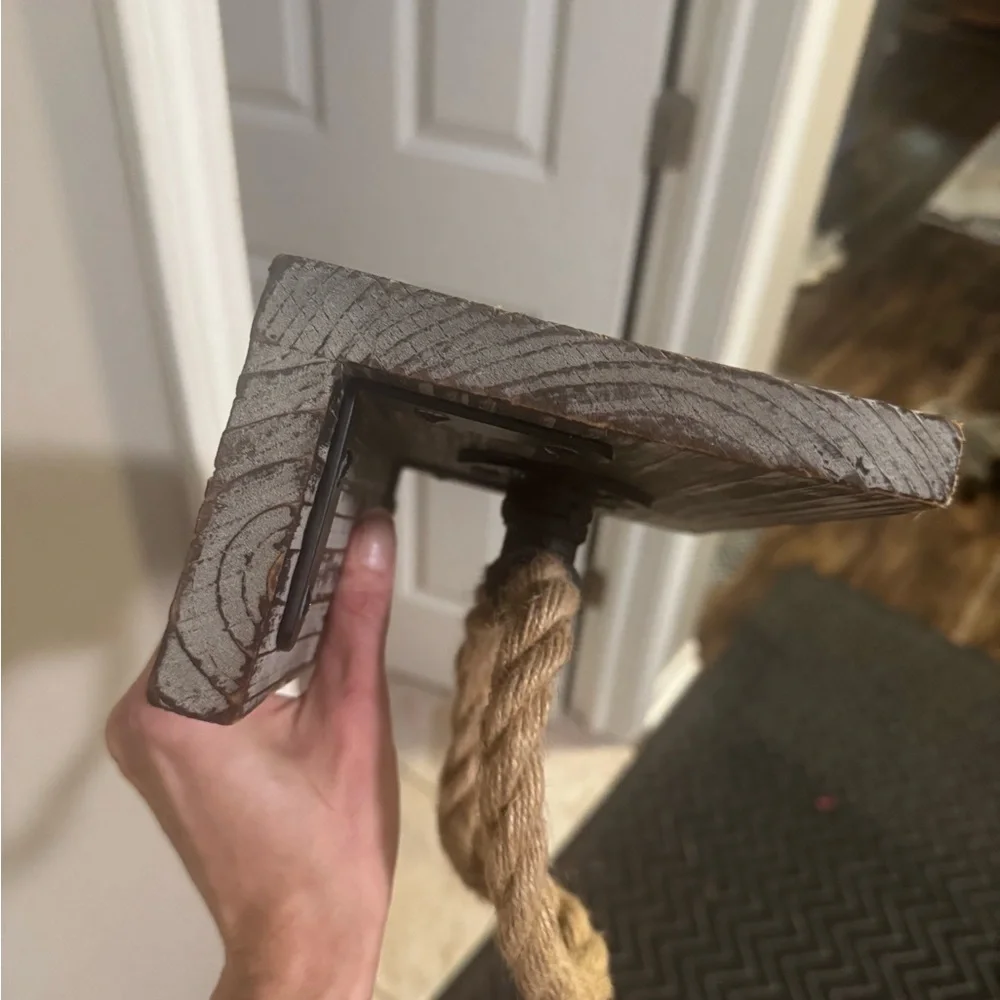Rustic Wood and Rope Wall Shelf